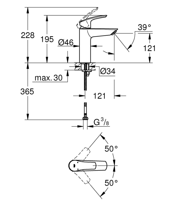 Baterie lavoar Grohe 233242433, 28 mm, 5 l/min, 0.8 bar, 35 mm, 195 mm, 121 mm, 365 mm, 1 orificii instalare, Negru [4]