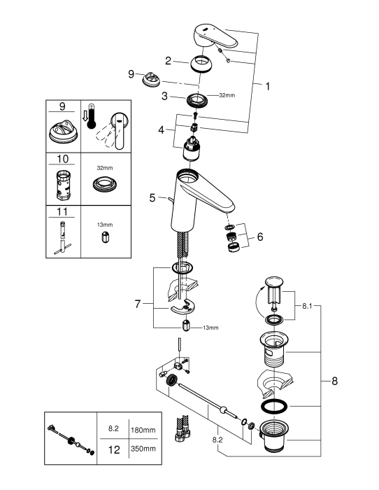 Baterie lavoar Grohe 23448002, 35 mm, 1 bar, 184 mm, 142 mm, 505 mm, 1 orificii instalare, 3/8 dimensiune racord, Crom [6]