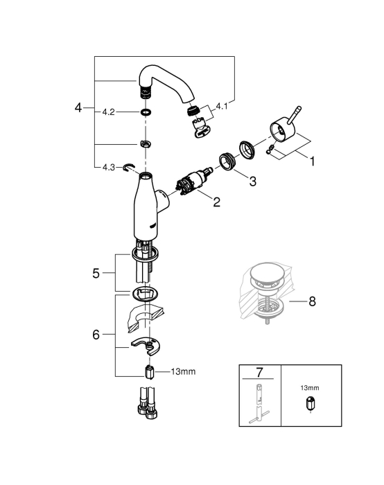 Baterie lavoar Grohe 23488A01, Essence, M, 193 mm, pivotanta, lucios, grafit [3]