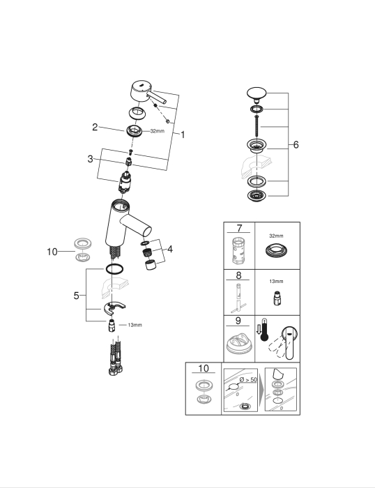 Baterie lavoar Grohe 23931001, 28 mm, 5.7 l/min, 0.3 bar, 35 mm, 155 mm, 101 mm, 370 mm, 1 orificii instalare, Crom [3]