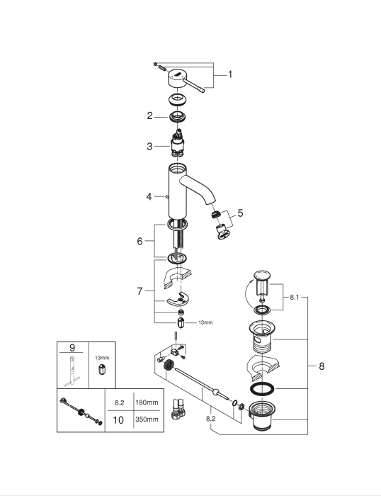 Baterie lavoar Grohe 24180001, 28 mm, 5.7 l/min, 0.3 bar, 35 mm, 174 mm, 94 mm, 360 mm, 1 orificii instalare, Crom [5]