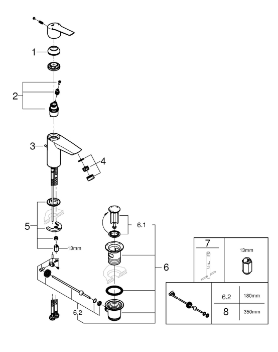 Baterie lavoar Grohe 242092432, 28 mm, 5.7 l/min, 0.6 bar, 35 mm, 165 mm, 109 mm, 395 mm, 1 orificii instalare, Negru [6]