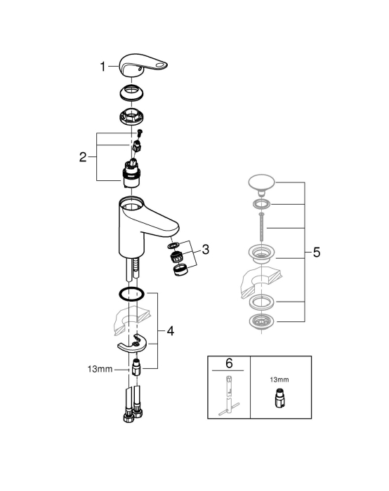 Baterie lavoar Grohe 24317001, 28 mm, 5 l/min, 0.8 bar, 35 mm, 162 mm, 103 mm, 399 mm, 1 orificii instalare, Crom [8]