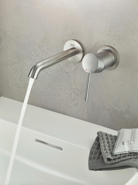 Baterie lavoar Grohe 29192DC1, Essence, pe perete, 183 mm, necesita valva, mat, otel satinat [3]