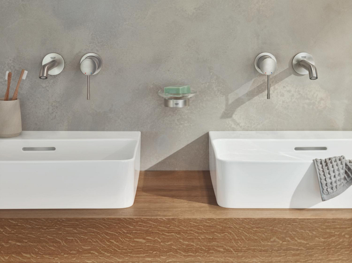 Baterie lavoar Grohe 29192DC1, Essence, pe perete, 183 mm, necesita valva, mat, otel satinat [4]