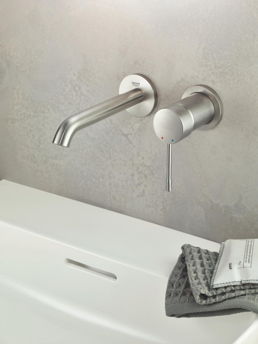 Baterie lavoar Grohe 29192DC1, Essence, pe perete, 183 mm, necesita valva, mat, otel satinat [2]