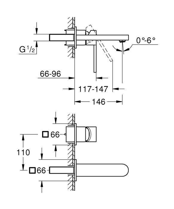 Baterie lavoar Grohe 29303003, 1 bar, 35 mm, 96 mm, 146 mm, 2 orificii instalare, 1/2 dimensiune racord, Crom [5]