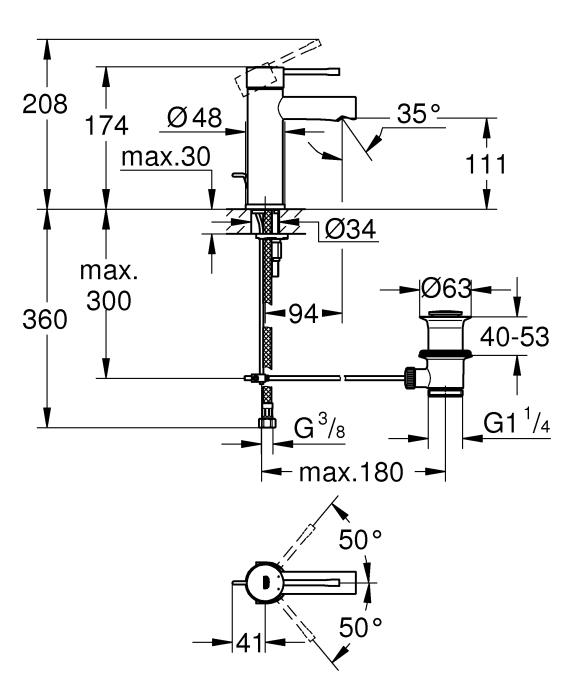 Baterie lavoar Grohe 32898001, 28 mm, 5.7 l/min, 1 bar, 35 mm, 174 mm, 94 mm, 1.41 kg, 360 mm, monocomanda, Crom [7]