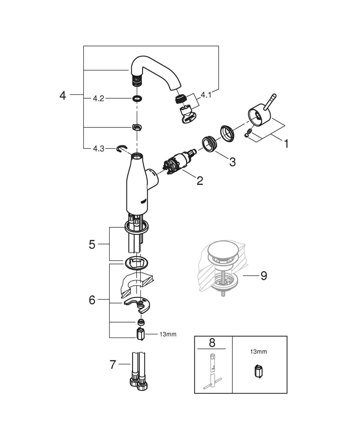 Baterie lavoar Grohe Essence, 3/8'', M, 193 mm, pivotanta, mat, negru, 24176KF1 [5]