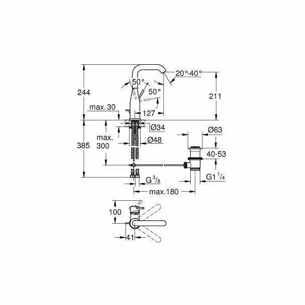 Baterie lavoar Grohe 32628001, Essence, tip comanda monocomanda, tip instalare pe blat, pe lavoar, crom [2]