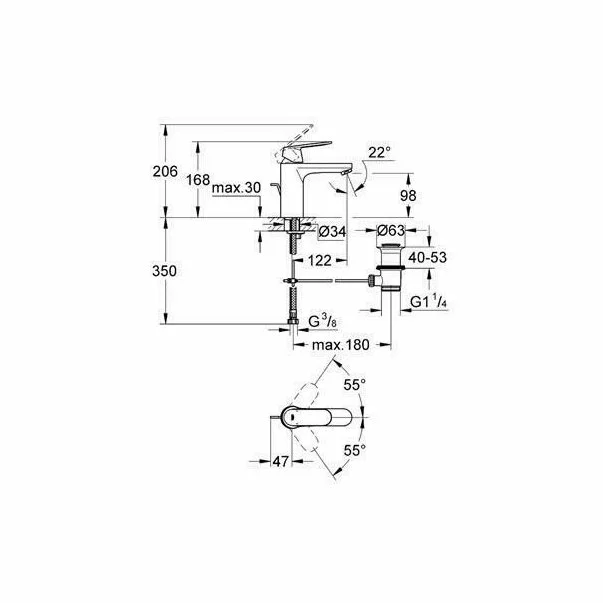 Baterie lavoar Grohe Eurosmart Cosmopolitan M crom lucios [2]
