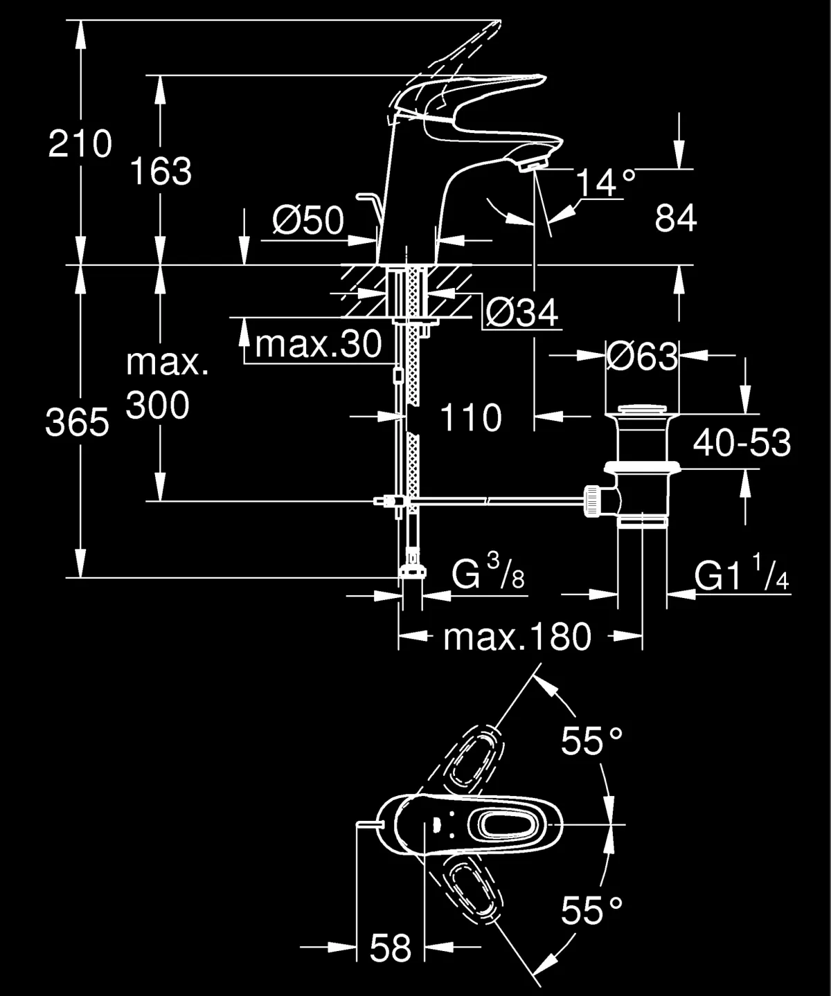 Baterie lavoar Grohe Eurostyle 33558LS3 marimea S, 3/8'', ventil cu tija, alb [7]