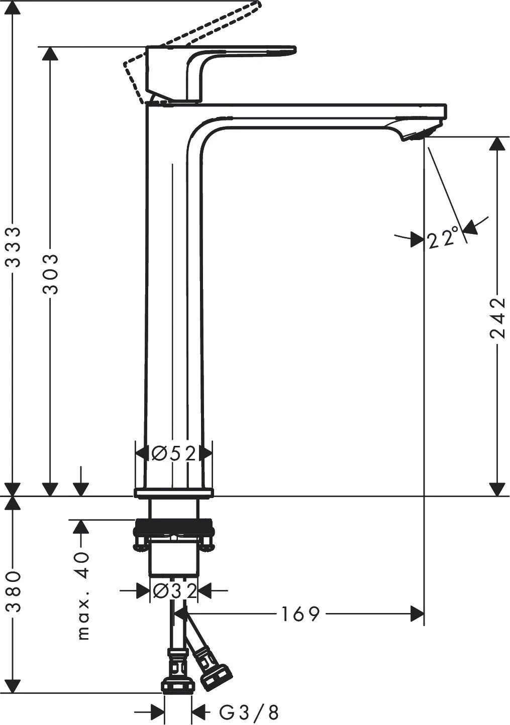 Baterie lavoar Hansgrohe Rebris E, XL, 303 mm, pornire rece, crom, 72582000 [4]