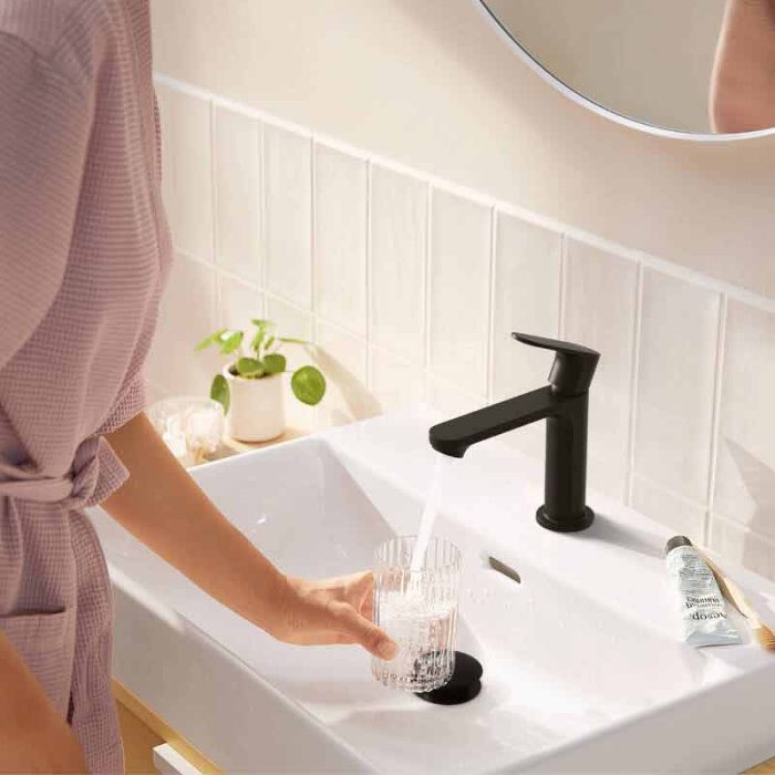 Baterie lavoar Hansgrohe, Rebris S 80, fără ventil, EcoSmart, CoolStart, negru mat [2]