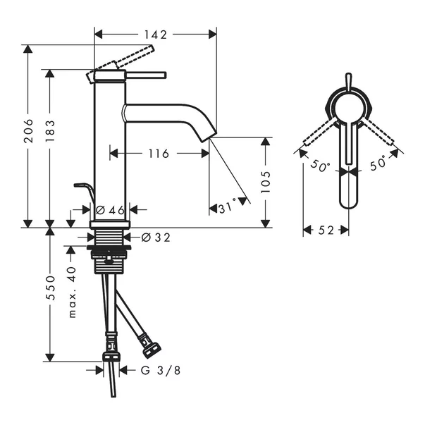Baterie lavoar Hansgrohe Tecturis S monocomanda crom lucios [3]