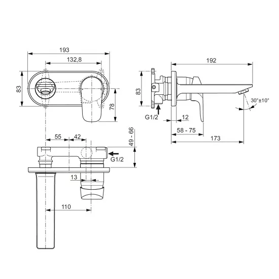 Baterie lavoar Ideal Standard Ceraflex A6941AA, 1/2'', montare pe perete, L 17.2 cm, monocomanda, cartus ceramic, necesita set fixare, crom [2]