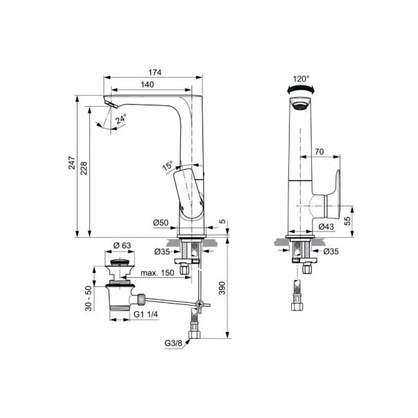 Baterie lavoar Ideal Standard Connect Air cu pipa inalta [4]