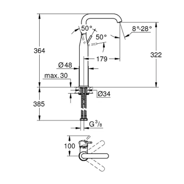 Baterie lavoar inalta Grohe Essence negru mat Phantom Black [4]