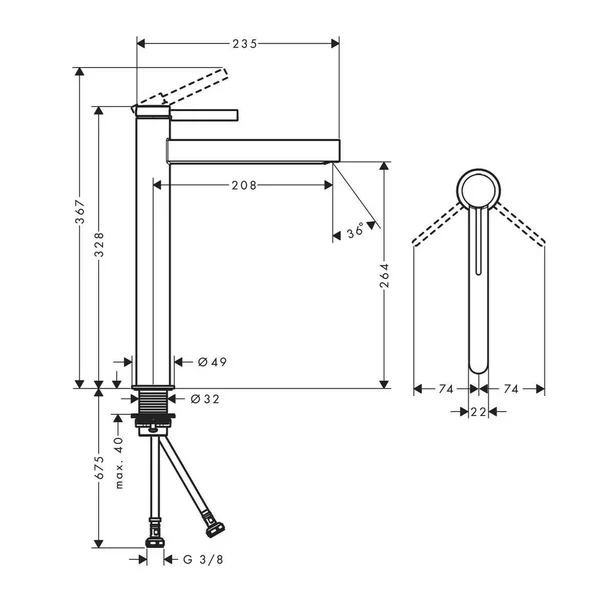 Baterie lavoar inalta Hansgrohe Finoris 260 cu ventil Push-Open crom [2]