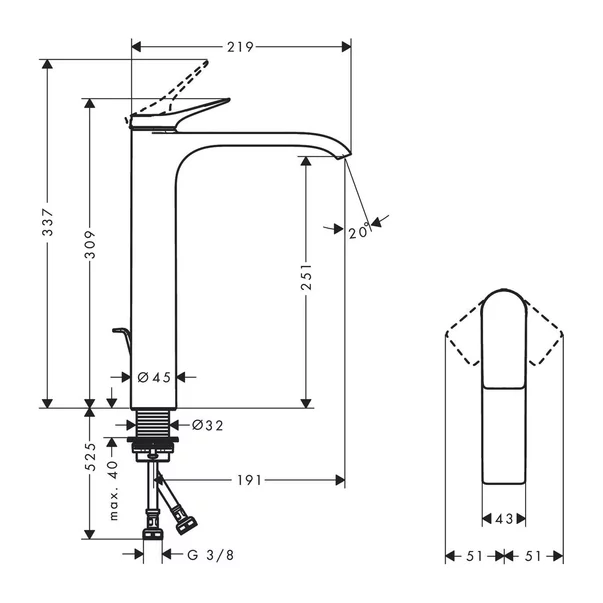 Baterie lavoar inalta Hansgrohe Vivenis 250 cu ventil Pop-Up alb mat [4]