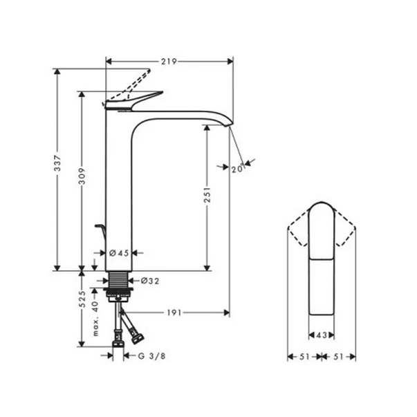 Baterie lavoar inalta Hansgrohe Vivenis 250 cu ventil Pop-Up negru mat [2]