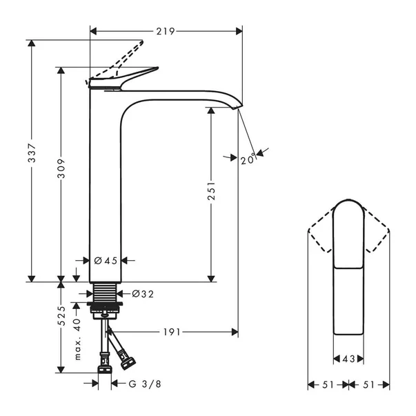 Baterie lavoar inalta Hansgrohe Vivenis 250 monocomanda negru mat [3]