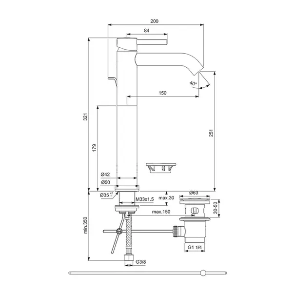 Baterie lavoar inalta Ideal Standard Ceraline cu ventil metalic Pop-Up negru mat [7]