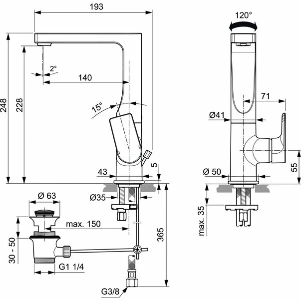 Baterie lavoar inalta Ideal Standard Edge [2]