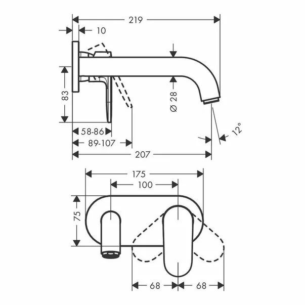 Baterie lavoar incastrata Hansgrohe Vernis Shape pipa 20 cm crom lucios fara corp ingropat [2]