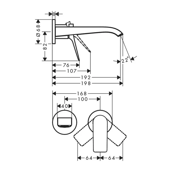 Baterie lavoar incastrata Hansgrohe Vivenis cu pipa 19.2 cm negru mat fara corp ingropat [3]