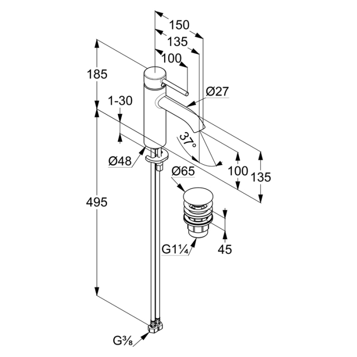 Baterie lavoar, Kludi, Bozz 100, cu ventil push-open, alb mat [2]