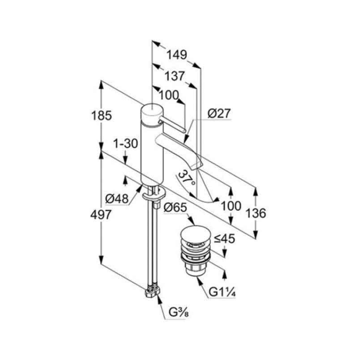 Baterie lavoar, Kludi, Bozz 100,cu ventil push-open, auriu periat [2]