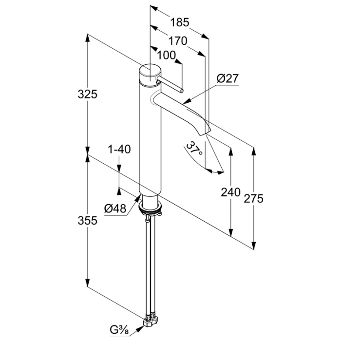 Baterie lavoar, Kludi, Bozz 240, inalta, negru mat [2]