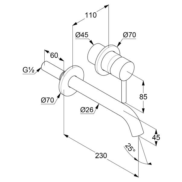 Baterie lavoar Kludi Bozz montaj încastrat pipa 23 cm [2]