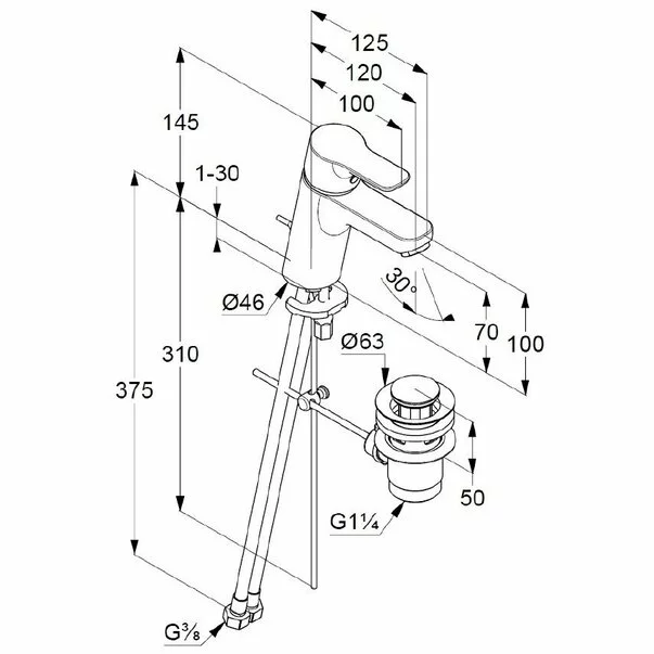 Baterie lavoar Kludi Pure&Easy 70 cu ventil pop-up metalic [2]
