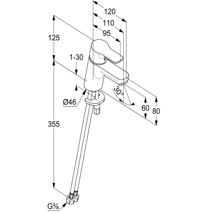 Baterie lavoar, Kludi, Pure & Easy, fără ventil, 60 mm, crom [2]