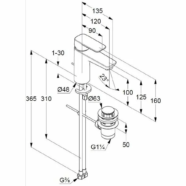 Baterie lavoar Kludi Pure&Style 100 cu ventil metalic pop-up [3]