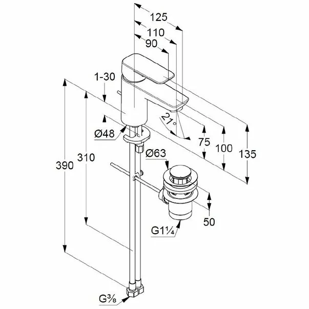 Baterie lavoar Kludi Pure&Style 75 cu ventil metalic pop-up [5]