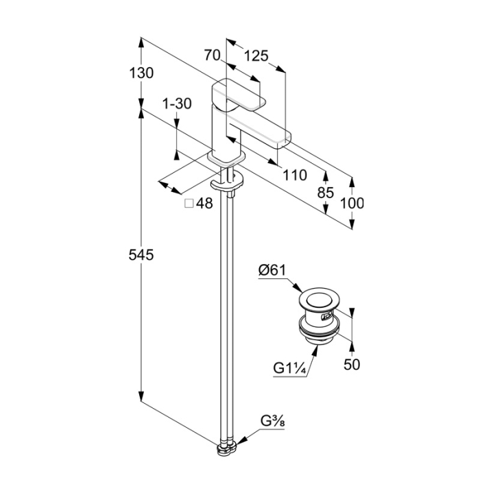 Baterie lavoar Kludi, Renon 85, cu ventil click-clack, brushed bronz [2]