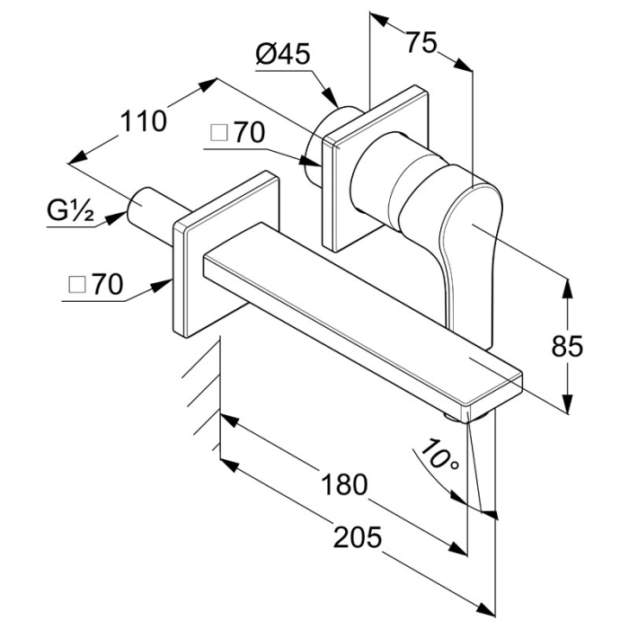 Baterie lavoar, Kludi, Zenta SL, montaj pe perete, pipa 180 mm, crom [2]