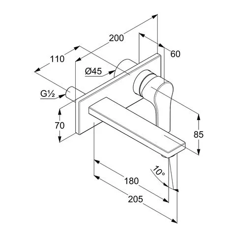 Baterie lavoar Kludi Zenta Sl, pe perete, 205 mm, necesita valva, mat, negru, 482473965 [2]