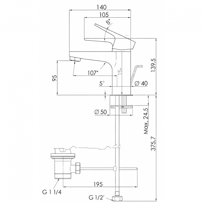 Baterie lavoar Remer Rubinetterie Winner W10P, monocomandata, ventil pop-up, cartus ceramic, crom lucios, alama [3]