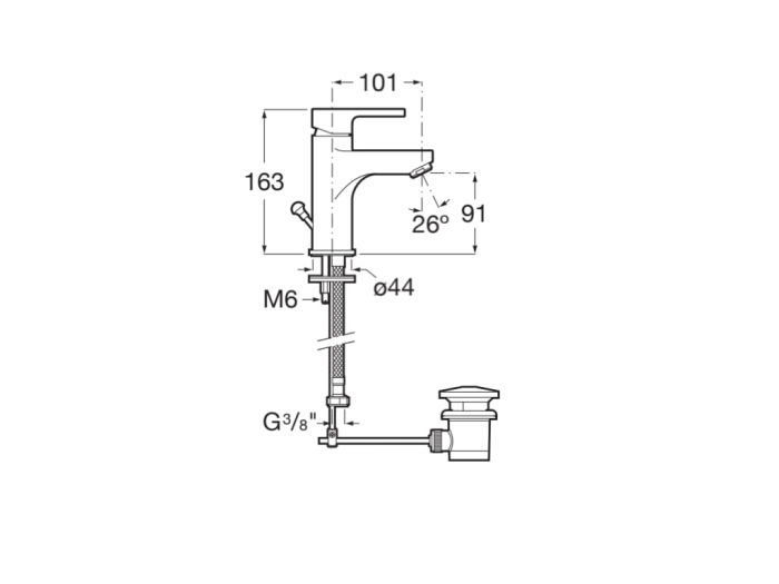 Baterie lavoar Roca A5A306AC0K, 28 mm, 5 l/min, 0.5 bar, 35 mm, 163 mm, 110 mm, 365 mm, 1 orificii instalare, Crom [2]