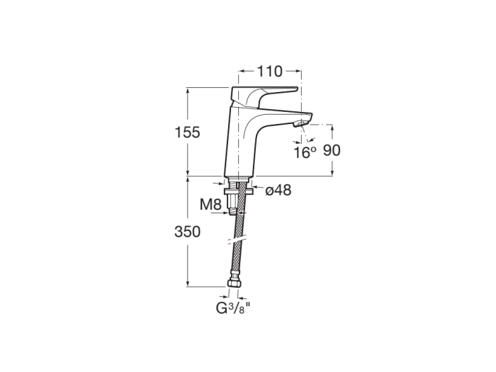 Baterie lavoar Roca A5A3290C00, 28 mm, 5 l/min, 0.5 bar, 35 mm, 155 mm, 110 mm, 350 mm, 1 orificii instalare, Crom [2]
