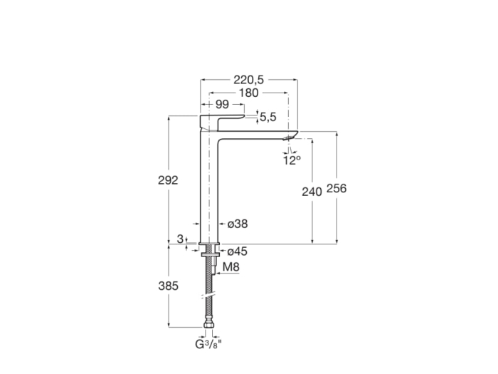 Baterie lavoar Roca A5A346EC00, 28 mm, 5 l/min, 0.5 bar, 35 mm, 292 mm, 220 mm, 385 mm, 1 orificii instalare, Crom [2]