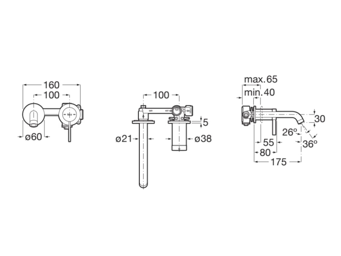 Baterie lavoar Roca A5A359ERG0, 5 l/min, 0.5 bar, 35 mm, 60 mm, 175 mm, 2 orificii instalare, monocomanda, Cupru [2]