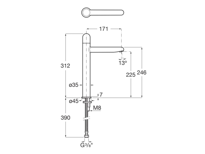 Baterie lavoar Roca A5A3X3FP00, 28 mm, 5 l/min, 0.5 bar, 35 mm, 312 mm, 171 mm, 390 mm, 1 orificii instalare, Albastru [2]