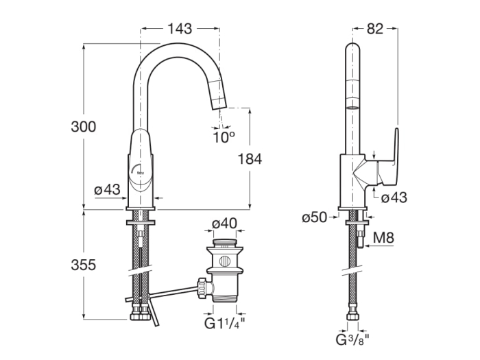 Baterie lavoar Roca A5A404FC00, 28 mm, 5 l/min, 0.5 bar, 35 mm, 300 mm, 143 mm, 355 mm, 1 orificii instalare, Crom [2]