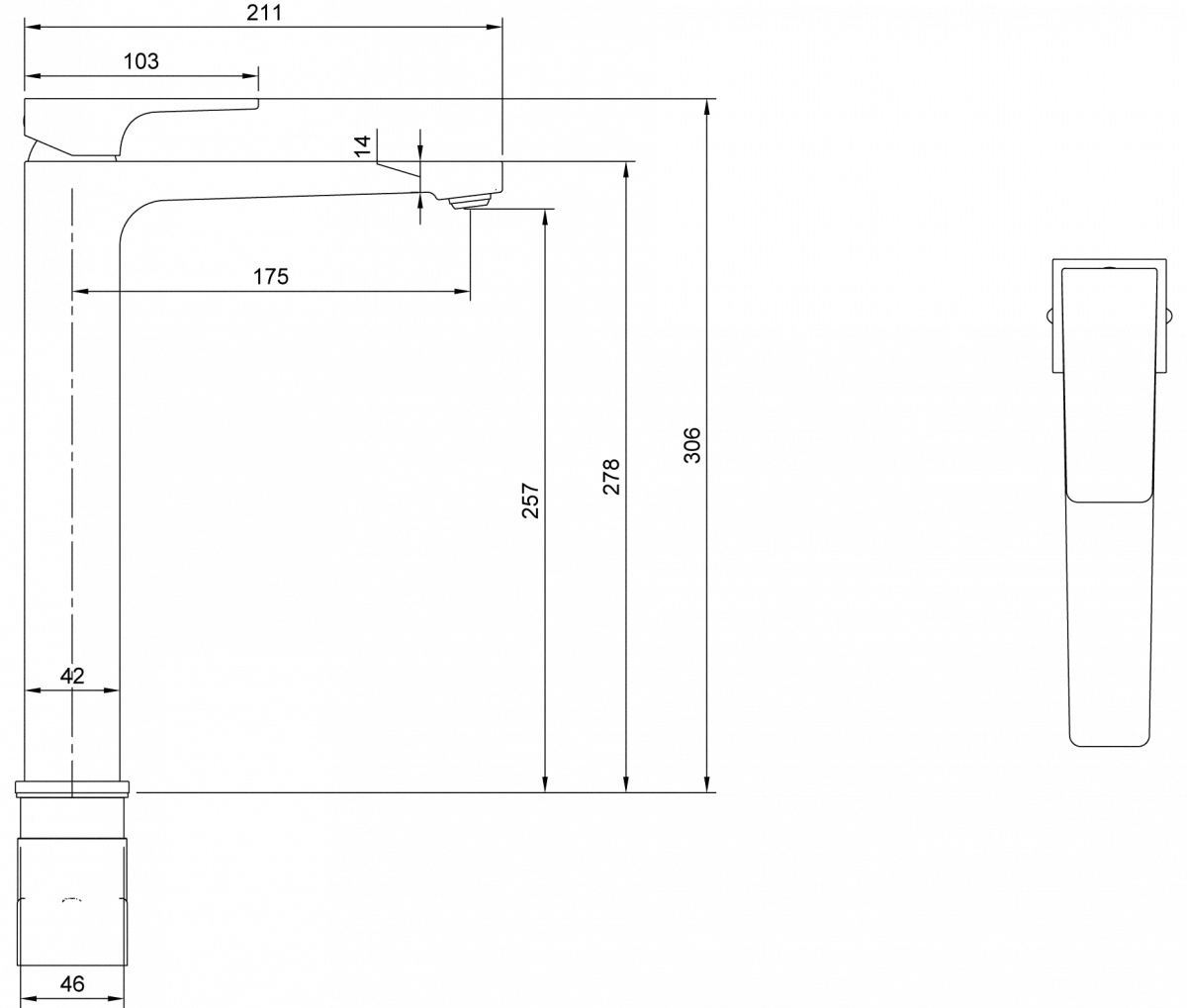 Baterie lavoar Villeroy and Boch Architectura, XL, 306 mm, ventil, mat, negru, TVW125002000K5 [13]