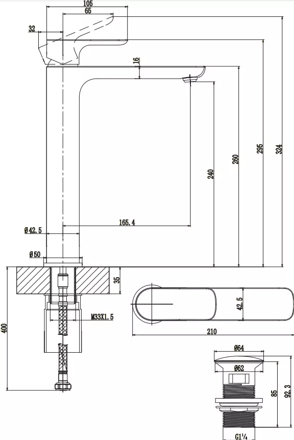 Baterie lavoar Villeroy and Boch O.Novo, XL, 295 mm, ventil, crom, TVW10410511061 [9]